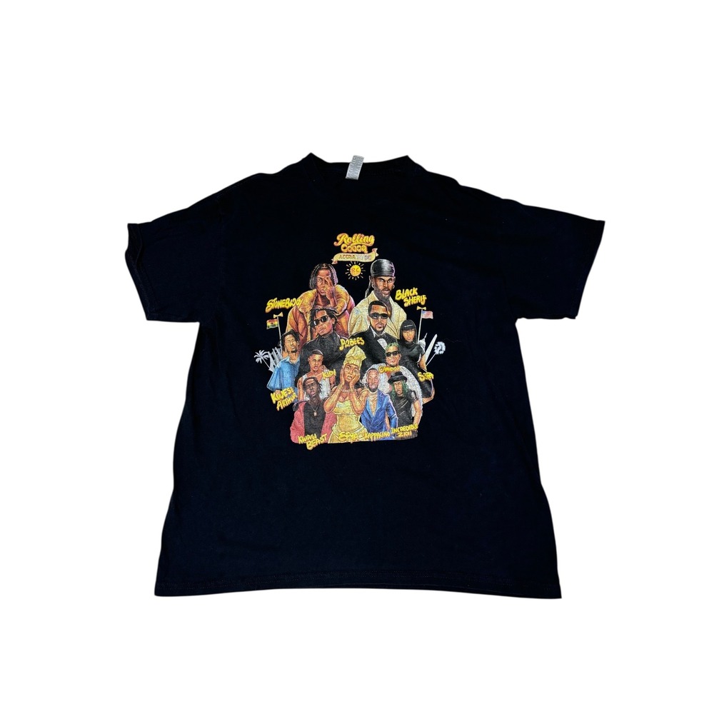 Gildan Rolling Cocoa Accra To DC Graphic T Shirt Black Heavy Cotton‎ Large